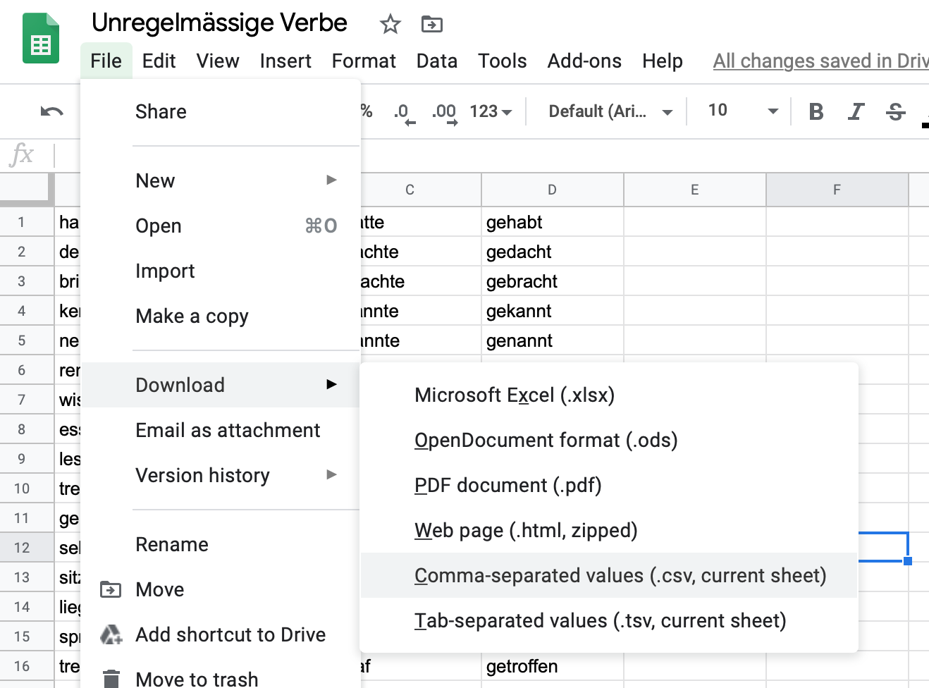 Google Sheets Export
